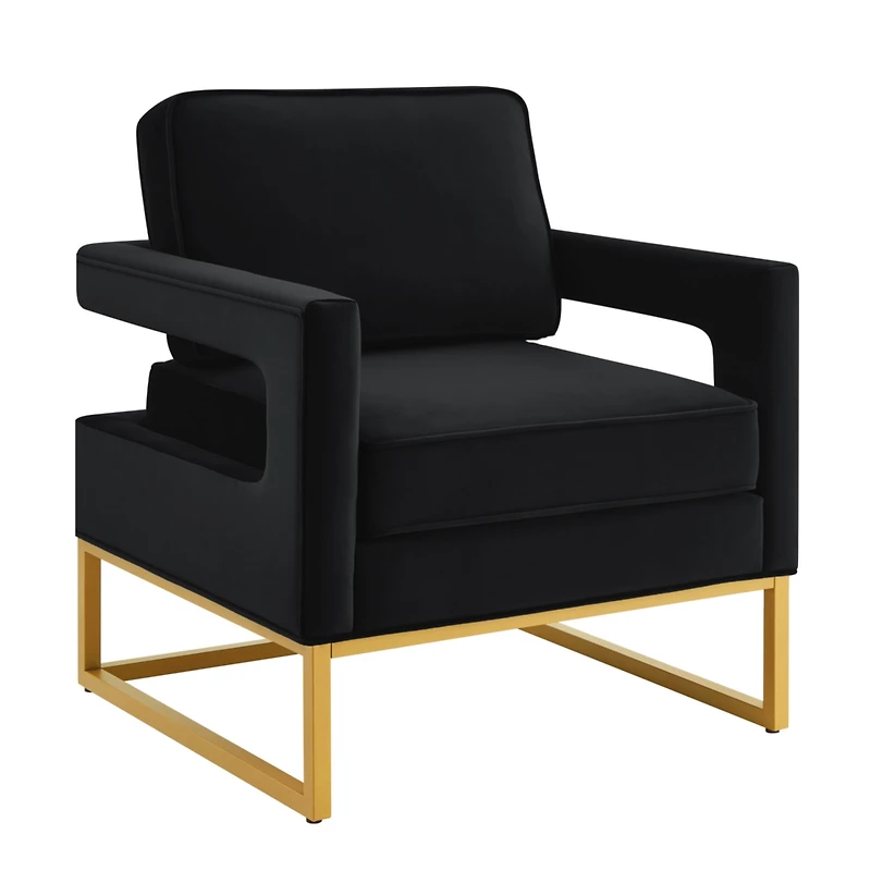 Simplie Fun Black Velvet Accent Chair with Gold Metal Base