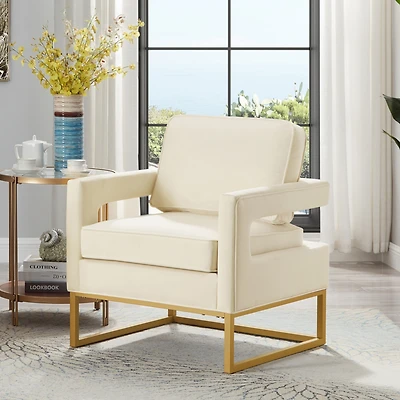 Simplie Fun Gold Metal Base Velvet Upholstered Accent Chair