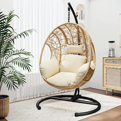 Streamdale New Comming Outdoor Indoor Pe Wicker Swing Egg Chair Natural Color