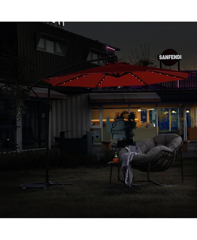 Simplie Fun 10FT Solar Led Offset Hanging Market Patio Umbrella (Orange)