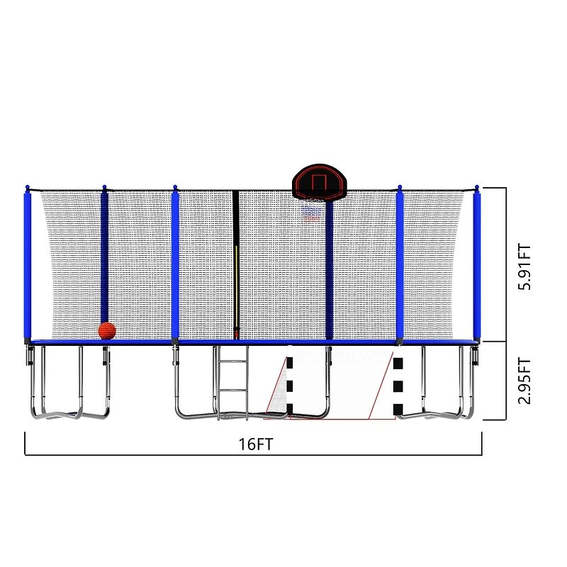 Streamdale 16FT Trampoline w/ Basketball, Ladder, Enclosure & Soccer Goal