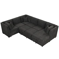 Simplie Fun 108.6" U-Shaped Pull Out Sofa Bed With Two Usb Ports, Power Sockets, Three Pillows, Storage Chaise