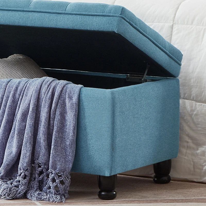 Streamdale Button Tufted Storage Bench - Light Blue Linen