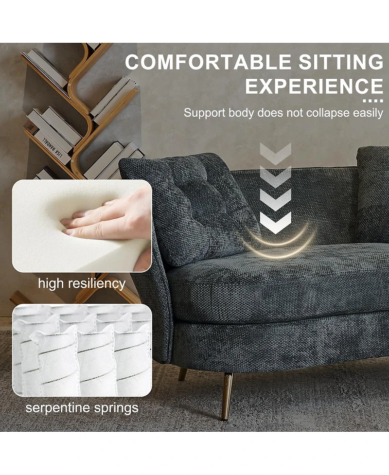 Streamdale Grey Polyester Loveseat with Golden Metal Legs