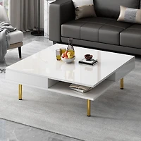 Streamdale Exquisite 2-tier white coffee table with gold legs