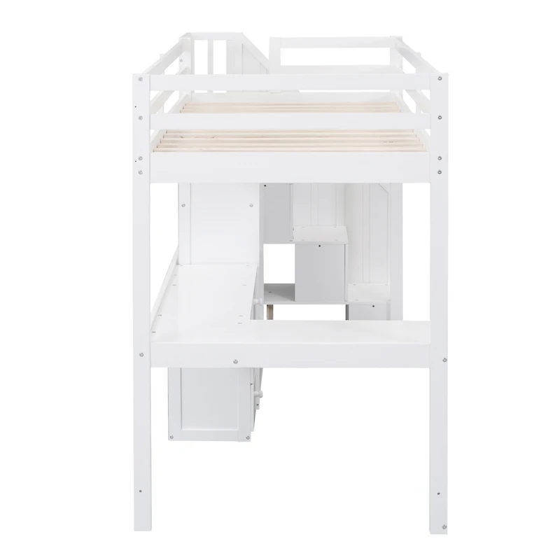 Streamdale Twin Loft Bed with Desk, Storage, and Staircase White