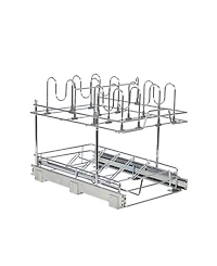 Household Essentials Glidez Multipurpose Chrome-Plated Steel Pull-Out/Slide-Out Basket Storage Organizer for Pots and Lids 2-Tier Dual-Slide Design