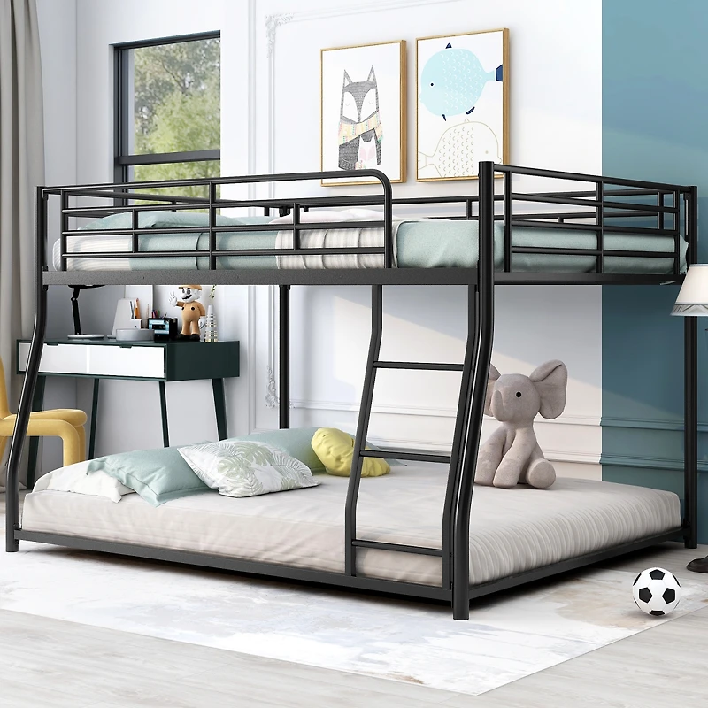 Simplie Fun Metal Floor Bunk Bed, Full Xl Over Queen