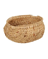 Household Essentials Round Woven Basket with Handles, Water Hyacinth Wicker Basket with Handles