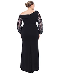 Xscape Plus Off-The-Shoulder Floral-Sleeve Gown