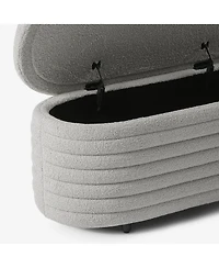 WestinTrends 42" Wide Mid-Century Modern Upholstered Teddy Sherpa Tufted Oval Storage Ottoman Bench