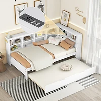 Simplie Fun Wooden Twin Size Daybed With Twin Trundle, Daybed With Storage Shelf And Usb Charging Ports