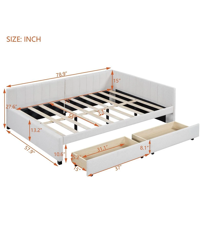 Simplie Fun Yellow Upholstered Daybed with Storage Drawers & No Box Spring Needed