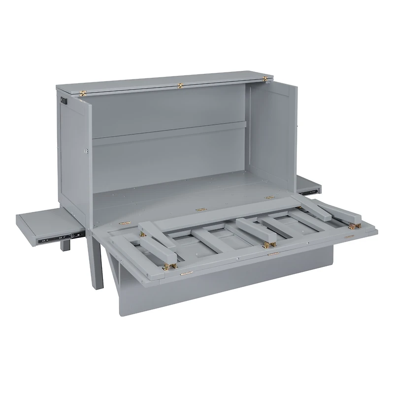 Simplie Fun Full Murphy Bed With Usb Port And Removable Shelves On Each Side, Gray