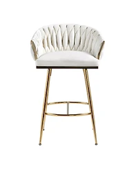 Simplie Fun Velvet Counter Stools with Wave Back & Golden Base