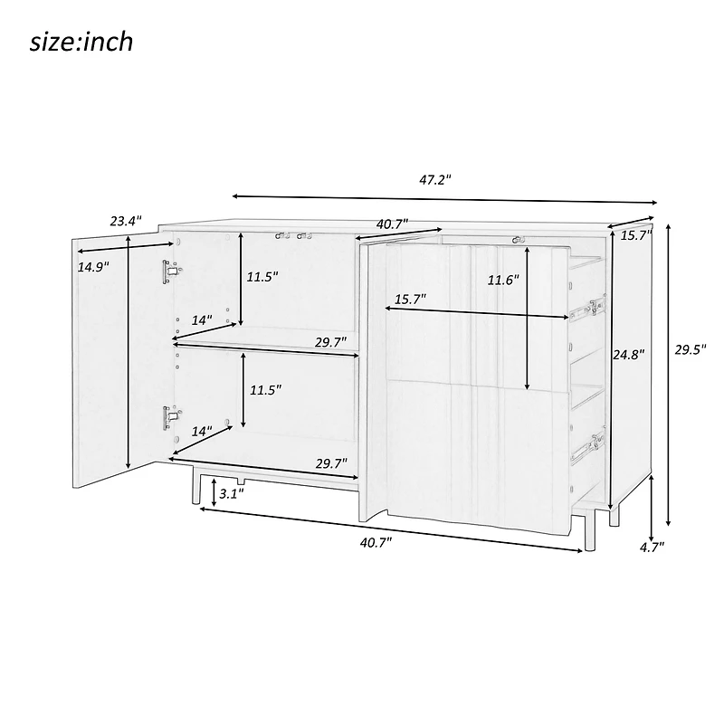 Simplie Fun Wave Pattern Storage Cabinet, 2 Doors, Drawers, Adjustable - Study, Entrance, Living Room