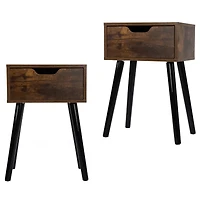 Simplie Fun Mid Century Wood Side Table with Storage, Rustic Brown & Black