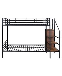 Simplie Fun Full Over Metal Bunk Bed With Lateral Storage Ladder And Wardrobe, White