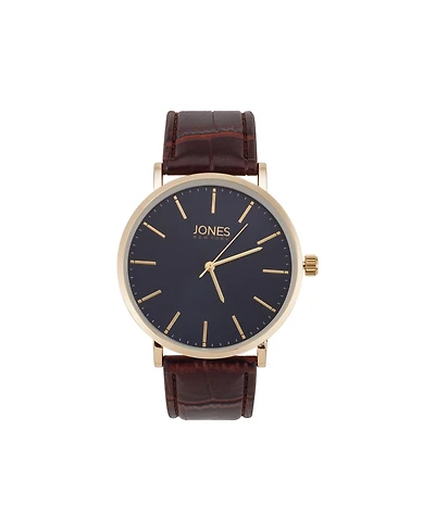 Jones New York Men's Brown genuine leather Strap Watch 44mm