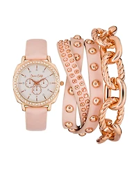 Jessica Carlyle Women's Analog, Three-Hand Quartz Blush Polyurethane Strap Watch 35mm Gift Set