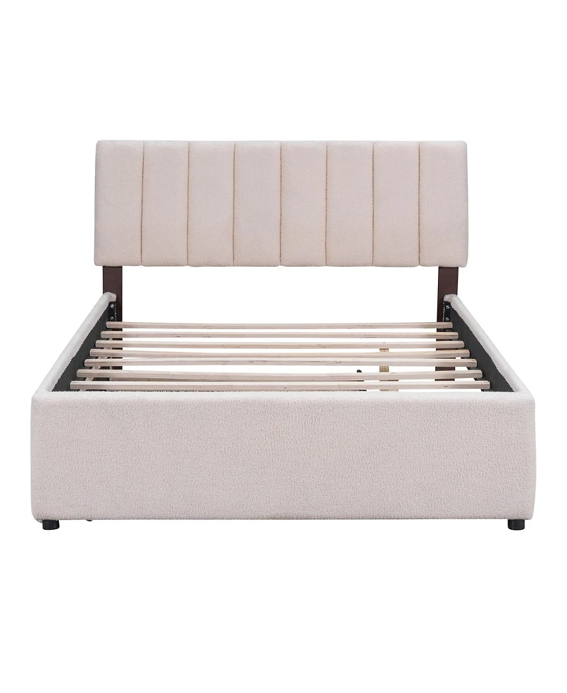 Streamdale Teddy Fleece Full Upholstered Platform Bed With Trundle, Beige