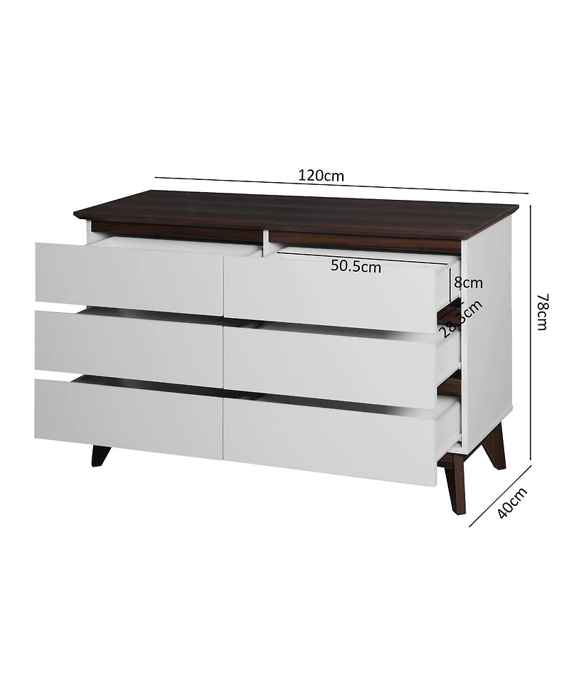 Streamdale Furniture White 6-Drawer Double Dresser 47.2" W X 15.74" D X 30.7"H