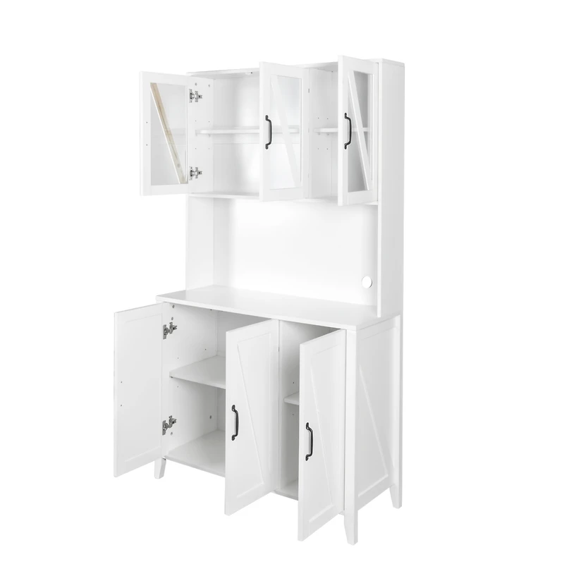 Kitchen Storage Cabinet with Glass Doors & Drawers