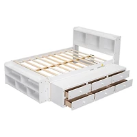 Simplie Fun Full Bed With Bookcase Headboard, Under Bed Storage Drawers And Bed End Storage Case, White
