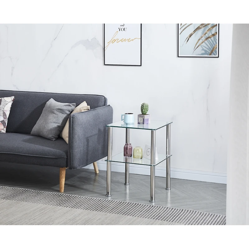 Streamdale Furniture Clear 2-Tier Side/End Table with Storage