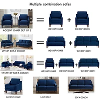 Navy Velvet Accent Armchair with Wooden Legs