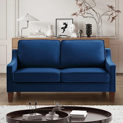 Streamdale Upholstered Velvet Loveseat Sofa with Wooden Legs, Navy