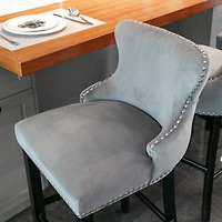 Streamdale Furniture Gray Velvet Wingback Bar Stools, Set of 2