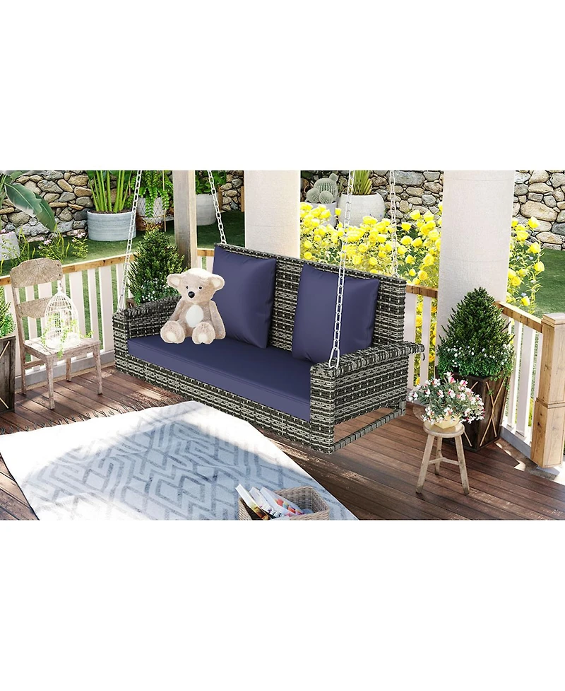 Streamdale Furniture 2-Person Wicker Hanging Porch Swing with Cushion