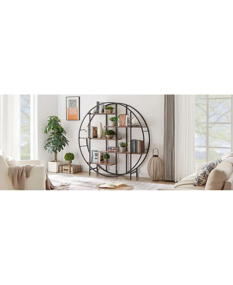 Streamdale Furniture 5-Tier Metal Plant Stand Bookcase, Rustic Brown, 67" H x 11.8" D x 67"