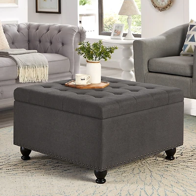Streamdale Dark Grey Button Tufted Ottoman with Storage
