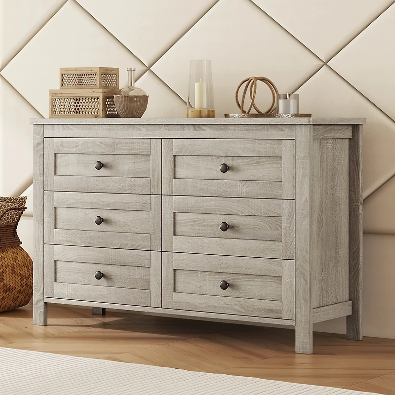 Streamdale Antique Gray Farmhouse Dresser, 6 Drawers