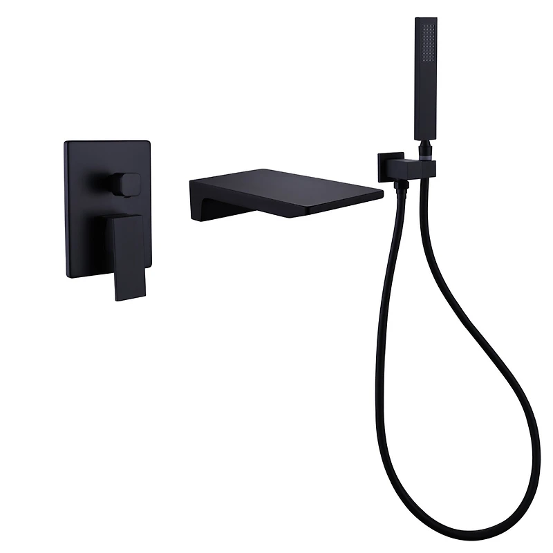 Matte Black Bathtub Faucet with Wall Mount and Handheld Shower