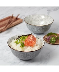 Tabletops Unlimited 6" Wave Embossed Stoneware Ramen Noodle Bowls, Set of 2