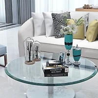 Streamdale Furniture 32 Inch Round Tempered Glass Table Top Clear Glass 3/8 Inch Thick Beveled Polished Edge