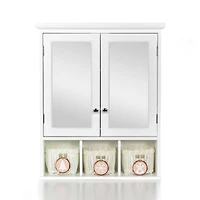 Streamdale White Wood Wall Cabinet with Mirrored Doors & Storage Baskets