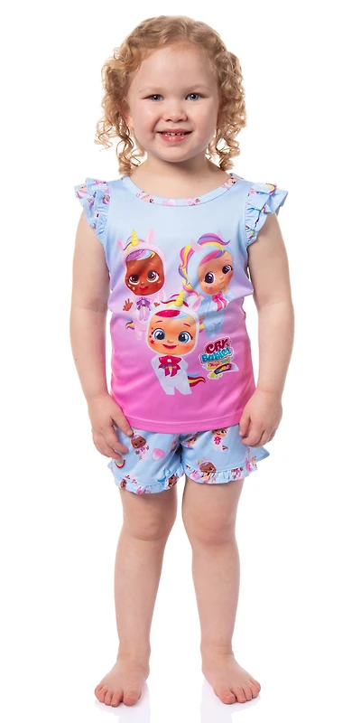Cry Babies Little Girls Magic Tears Ruffle Sleeve Pajama Short 2-Piece Sleep Set Lounge Sleepwear