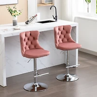 Simplie Fun Modern Pink Velvet Swivel Barstools, Set of 2