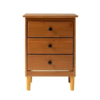 Streamdale Classic 3-Drawer Solid Wood Nightstand - Caramel