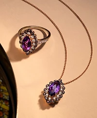 Le Vian Grape Amethyst (1-5/8 ct. t.w.) & Diamond (1/3 ct. t.w.) Marquise Halo Adjustable 20" Pendant Necklace in 14k Rose Gold