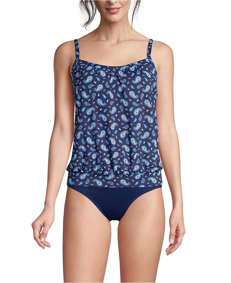 Lands' End Women's Blouson Tummy Hiding Tankini Swimsuit Top Adjustable Straps