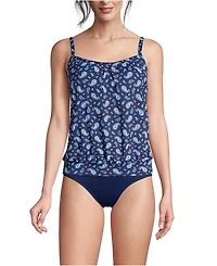 Lands' End Women's Blouson Tummy Hiding Tankini Swimsuit Top Adjustable Straps