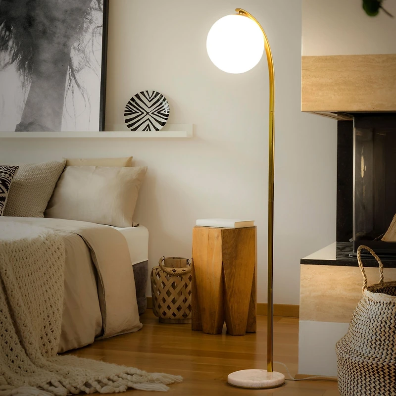 Luna Drop 75" Led Contemporary Floor Lamp with Marble Base Frosted Glass Globe