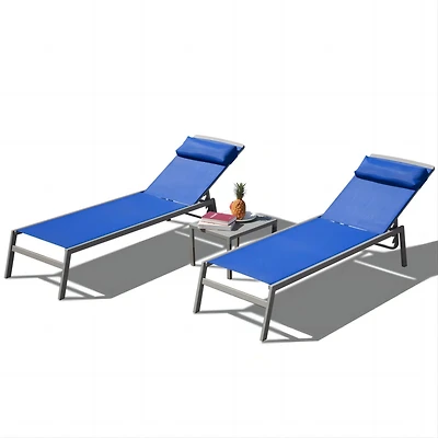 Blue Outdoor Chaise Lounge Set - 3 piece