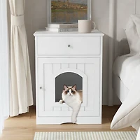 Streamdale Furniture Wooden Cat Litter Box Enclosure with Drawer & Side Table