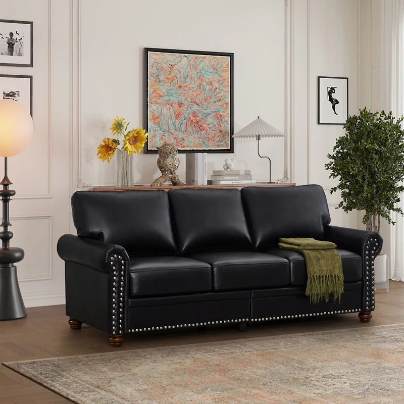 Streamdale Furniture Classic Living Room Nails Sofa Faux Leather